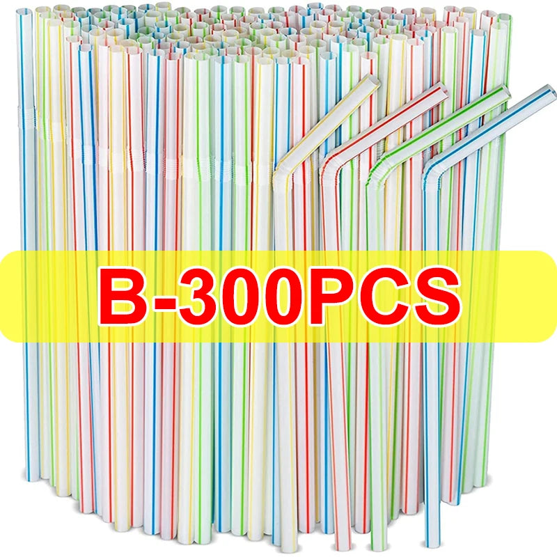 Drinking Plastic Straws Colorful Disposable Bendable Drink Straw Milk Tea Cocktail Kitchenware Bar Supplies Wedding Party Decor