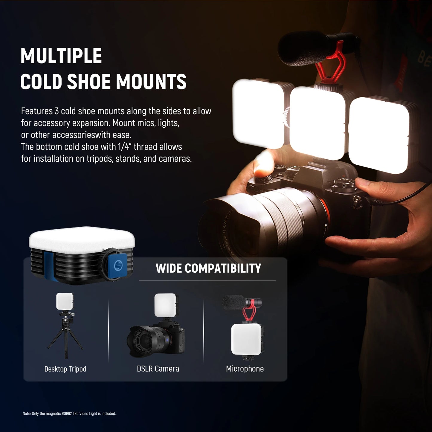 NEEWER RGB62 Magnetic RGB Video Light with  APP Control 360° Full Color LED Camera Light with 3 Cold Shoes Photography Lighting