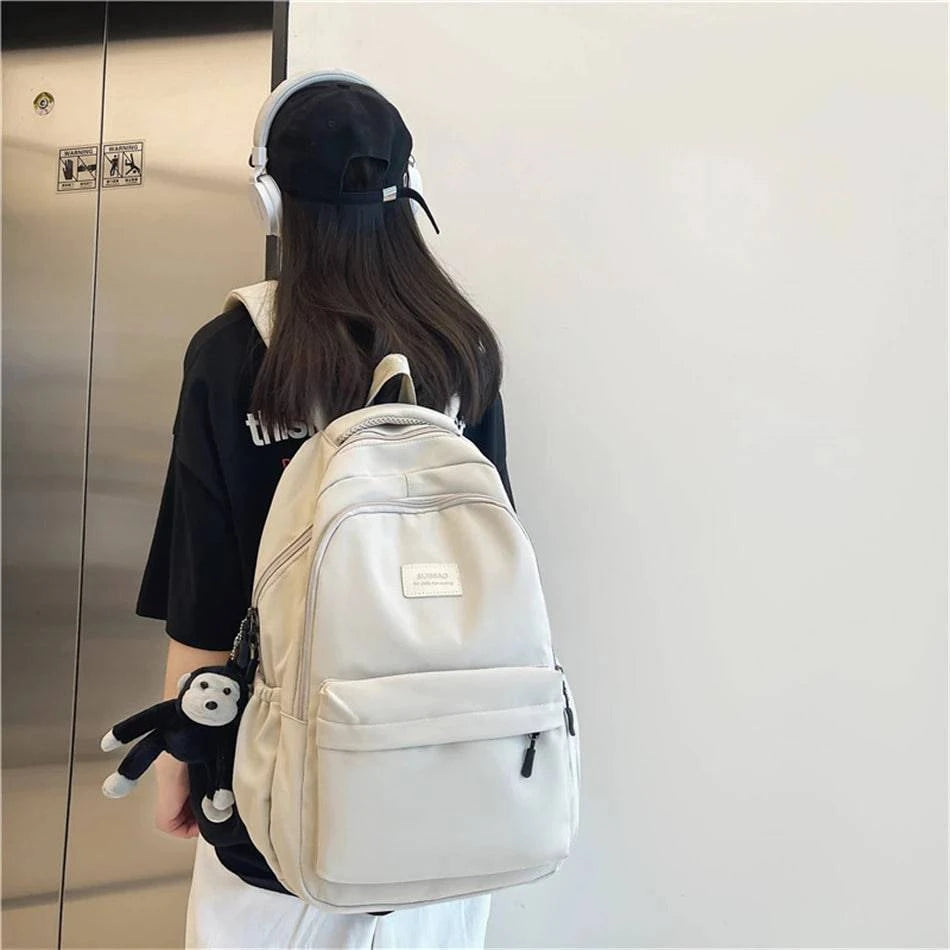 2024 New Solid Color Fashion Lady High Capacity Waterproof College Backpack Trendy Girls Laptop School Bags Girl Travel Book Bag