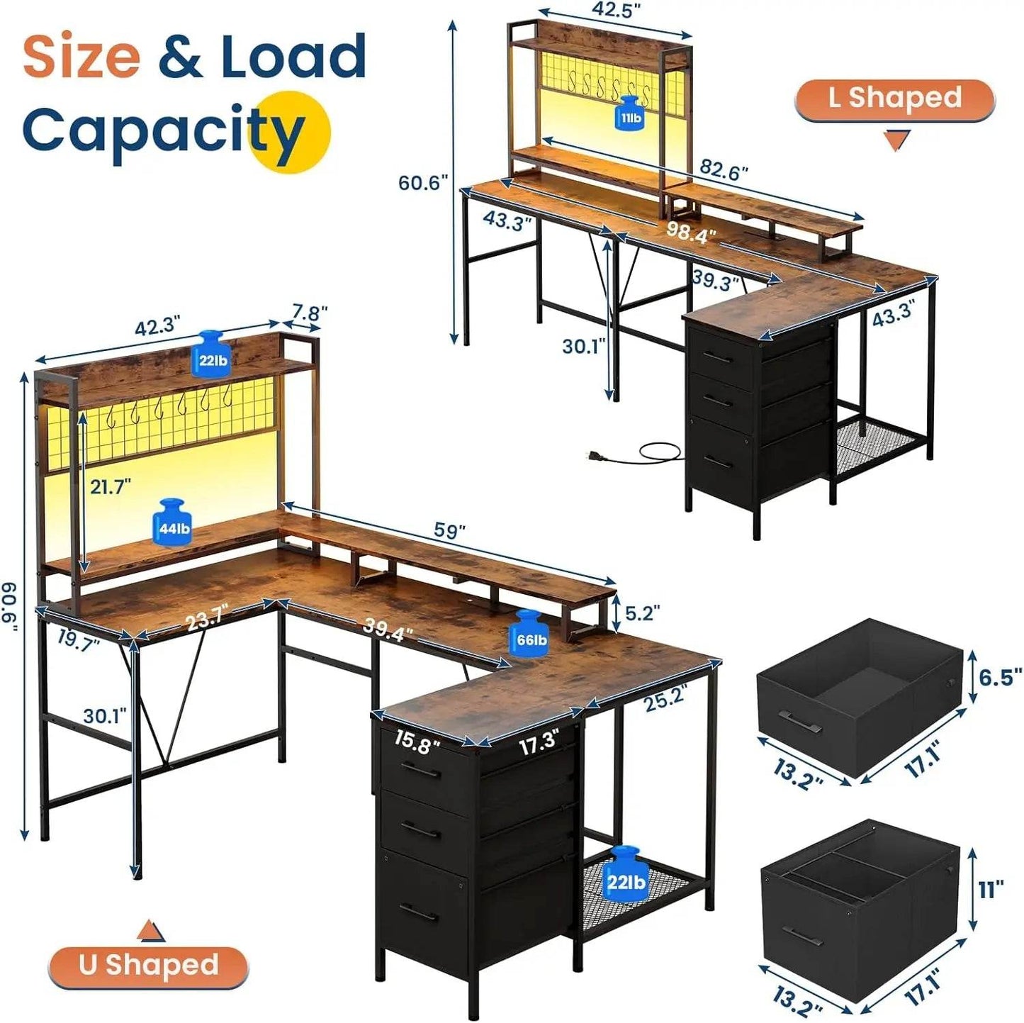 Gaming Desk with Hutch, 98.4in Reversible L Shaped Computer Desk with Power Outlets, Home Office Desk LED Light, Monito - MarvelouStoree