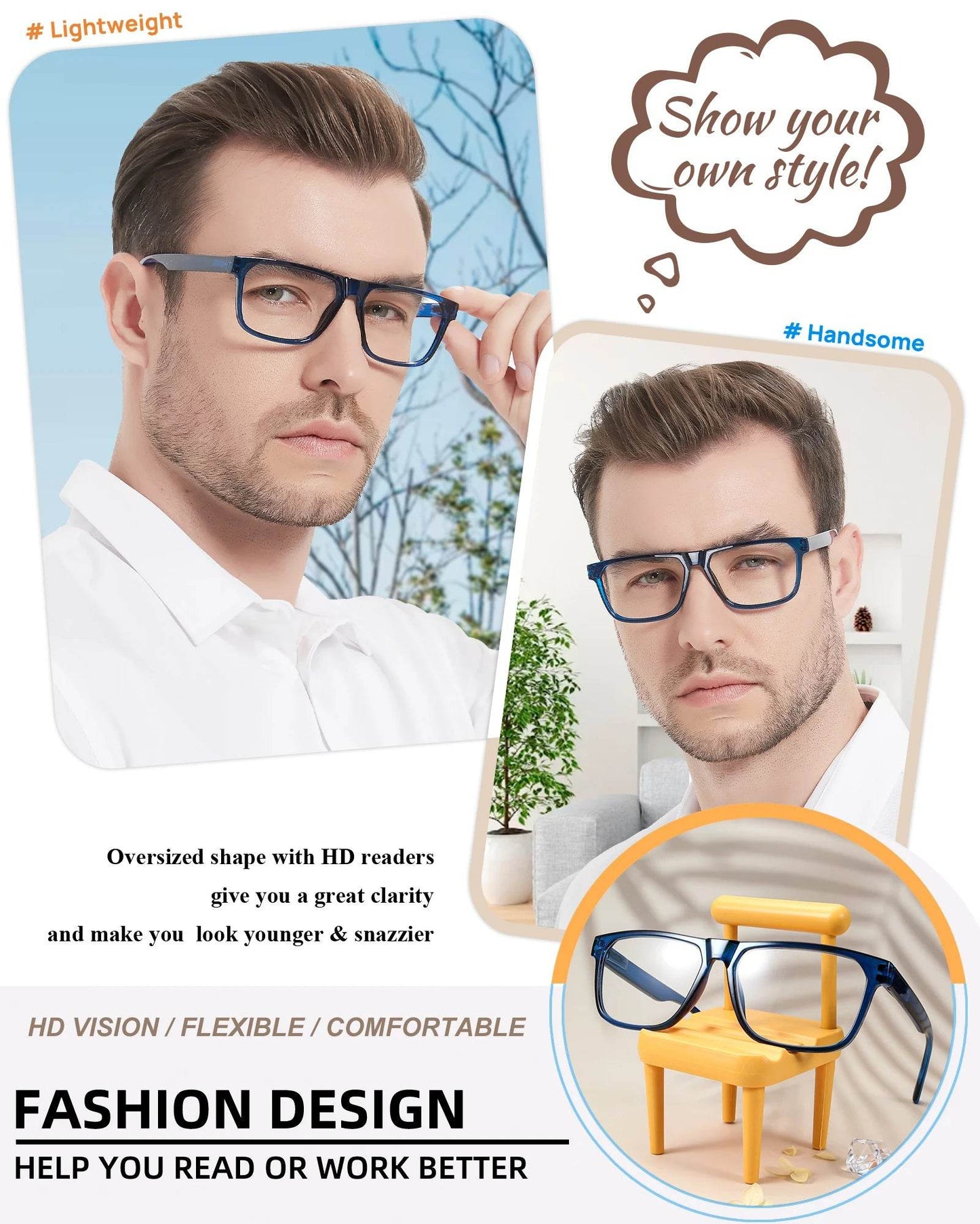 Square Reading Glasses For Men Hyperopia Optical Eyeglasses Frame Presbyopia Glasses Classic Eyewear Magnifying Readers +1.25 +1 - MarvelouStoree