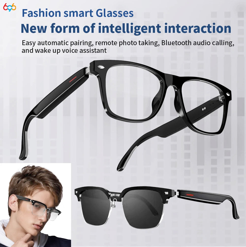 2 In 1 Headset Smart Glasses Blue Tooth Audio Call AI Voice Noise Reduction Music Eyewear Waterproof Speaker Mics Calls Eyeglass