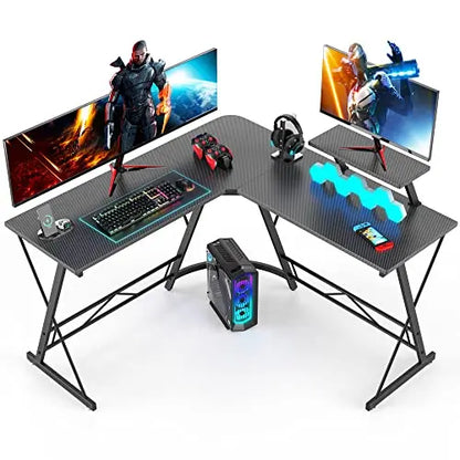 L Shaped Desk Computer Corner Desk Home Gaming Desk Office Writing Workstation with Large Monitor Stand Easy to Assemble (White,