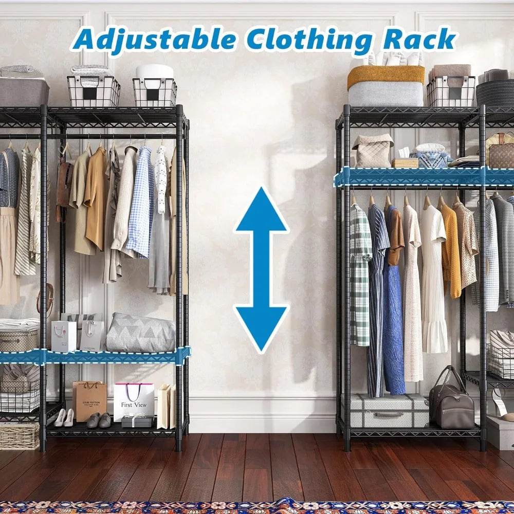 Heavy Duty Clothes Rack with Cover Loads 795 LBS Clothing Racks for Hanging Portable Freestanding Wadrobe Closet 56W*16D*75.5H - MarvelouStoree