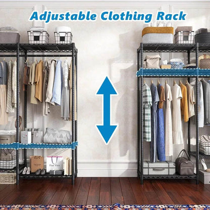 Heavy Duty Clothes Rack with Cover Loads 795 LBS Clothing Racks for Hanging Portable Freestanding Wadrobe Closet 56W*16D*75.5H - MarvelouStoree