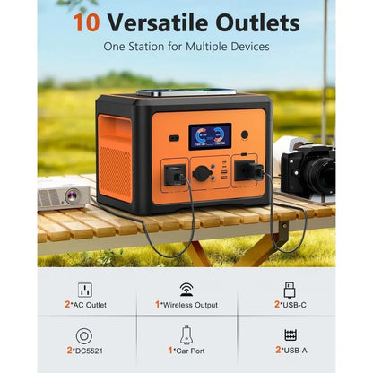 Portable Power Station 600W (Peak 1800W), Fast Charging with AC Outlets Power Bank, UPS Function, Portable Solar Generator