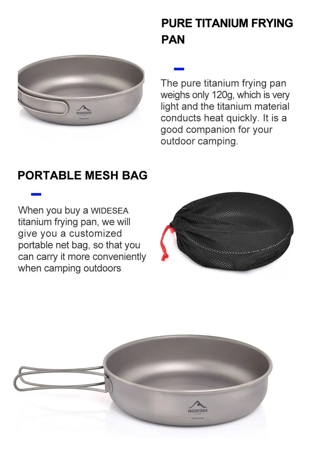 Widesea Camping Tableware Titanium Cookware Set Tourism Cauldron Outdoor Cooking Pot Frying Pan Picnic Kitchen Hiking Trekking