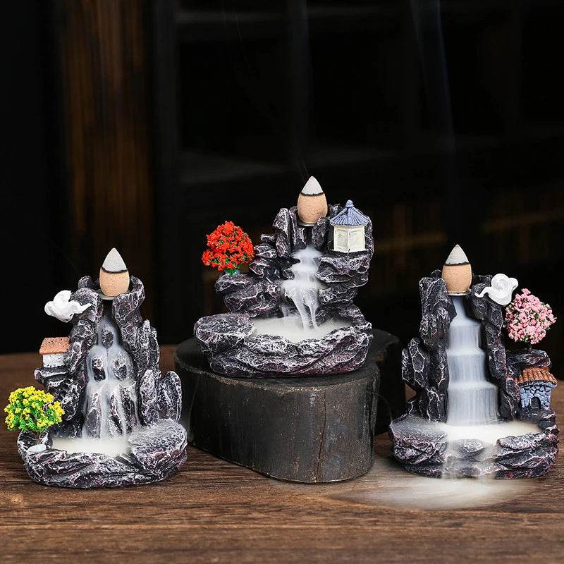 Creative High Mountain Flowing Resin Back Flow Incense Holder Waterfall Incense Burner Home Indoor Decor Aromatherapy Ornament - MarvelouStoree