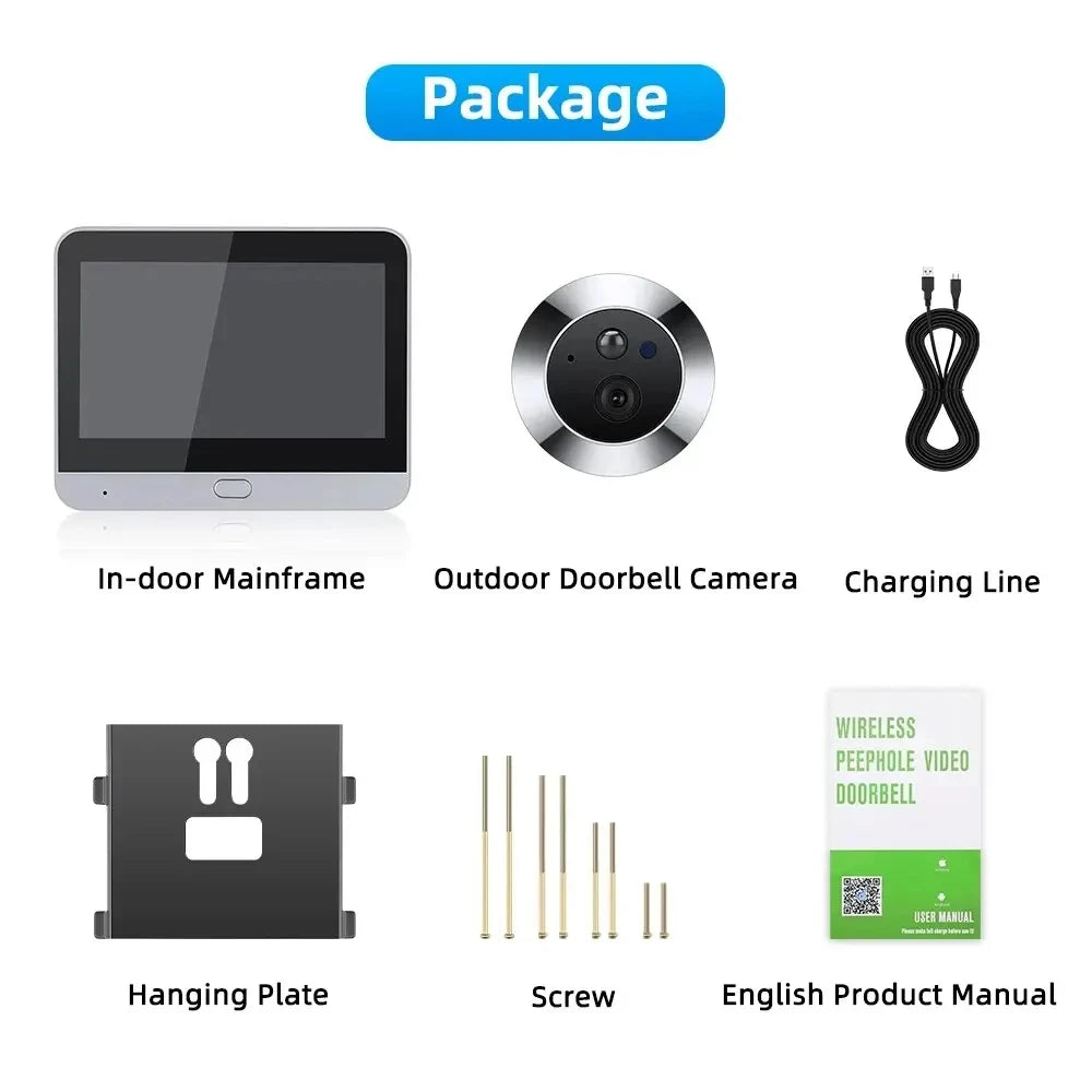 4.3 Inch Tuya Wide Angle Door Peephole Camera One Way Intercom Video Eye Motion Detection Wifi Doorbell Camera 5000mAh Battery