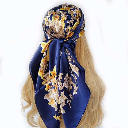 new 90*90cm fashion Silk Scarf Scarftop Headwraps Women Vintage Four Seasons Hair Scarve Hijab Foulard Bandana Femme Headscarf