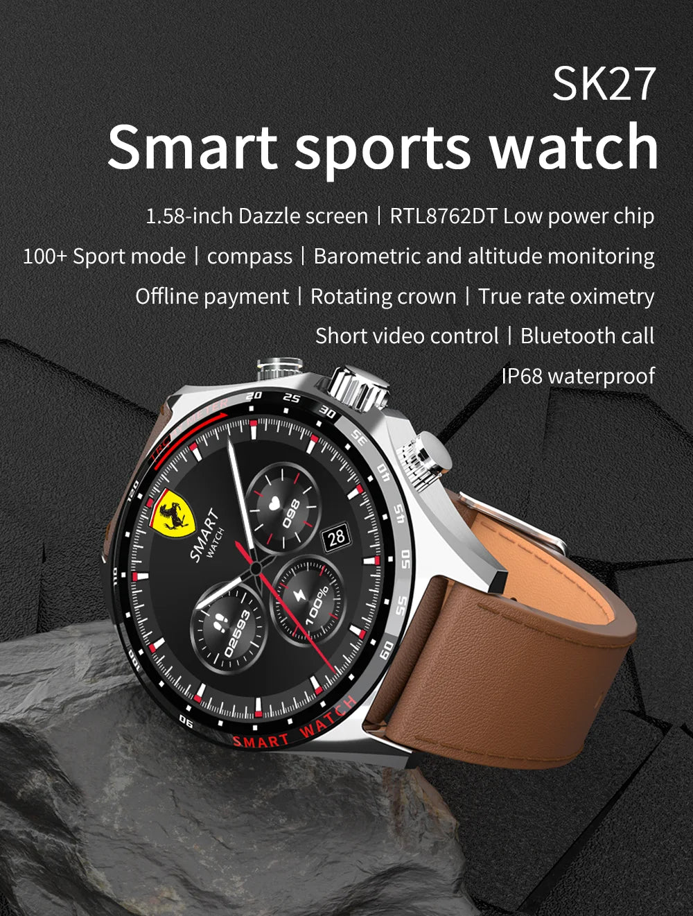 LIGE 2024 Smartwatch for Porsche Smart Watch Men Digital Watches Outdoor Sports Compass and NFC Bluetooth Call Wristwatch Golden