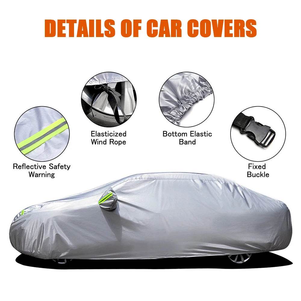 S-XXL Car Cover Sedan Full Covers with Reflective Strip Sunscreen Protection Dustproof&Waterproof UV Scratch-Resistant Universal - MarvelouStoree