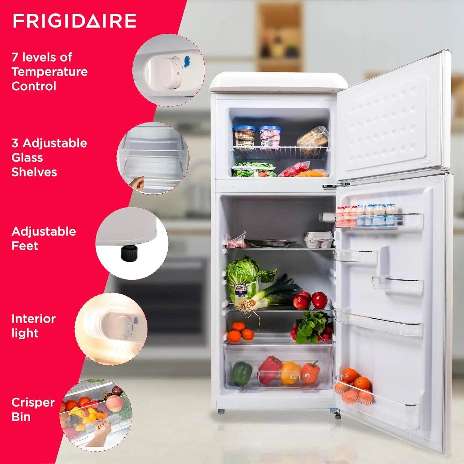 FRIGIDAIRE EFR756-CREAM EFR756, 2 Door Apartment Size Retro Refrigerator with Top Freezer, Chrome Handles, 7.5 cu ft, Cream - MarvelouStoree