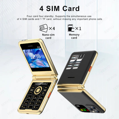 SERVO P20 4 SIM Card Flip Mobile Phone GSM Speed Dial Bluetooth 2.4'' Screen Magic Voice LED Flashlight Unlocked Fold Cellphone