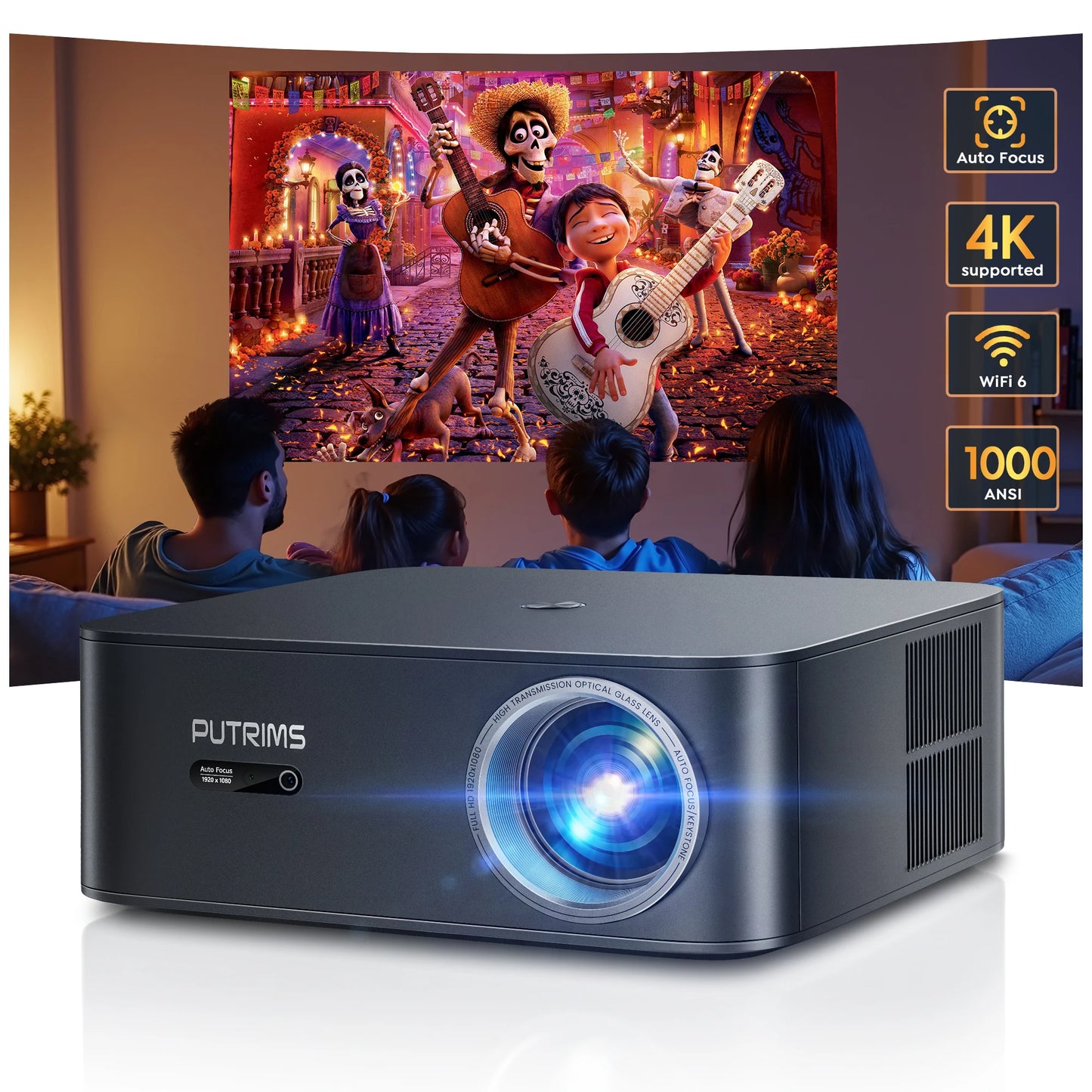 FHD 1080P Projector Bluetooth WiFi Projector Netflix Officially & AI Auto Focus 1000 ANSI 30000 lumens Auto-focus 4K Support