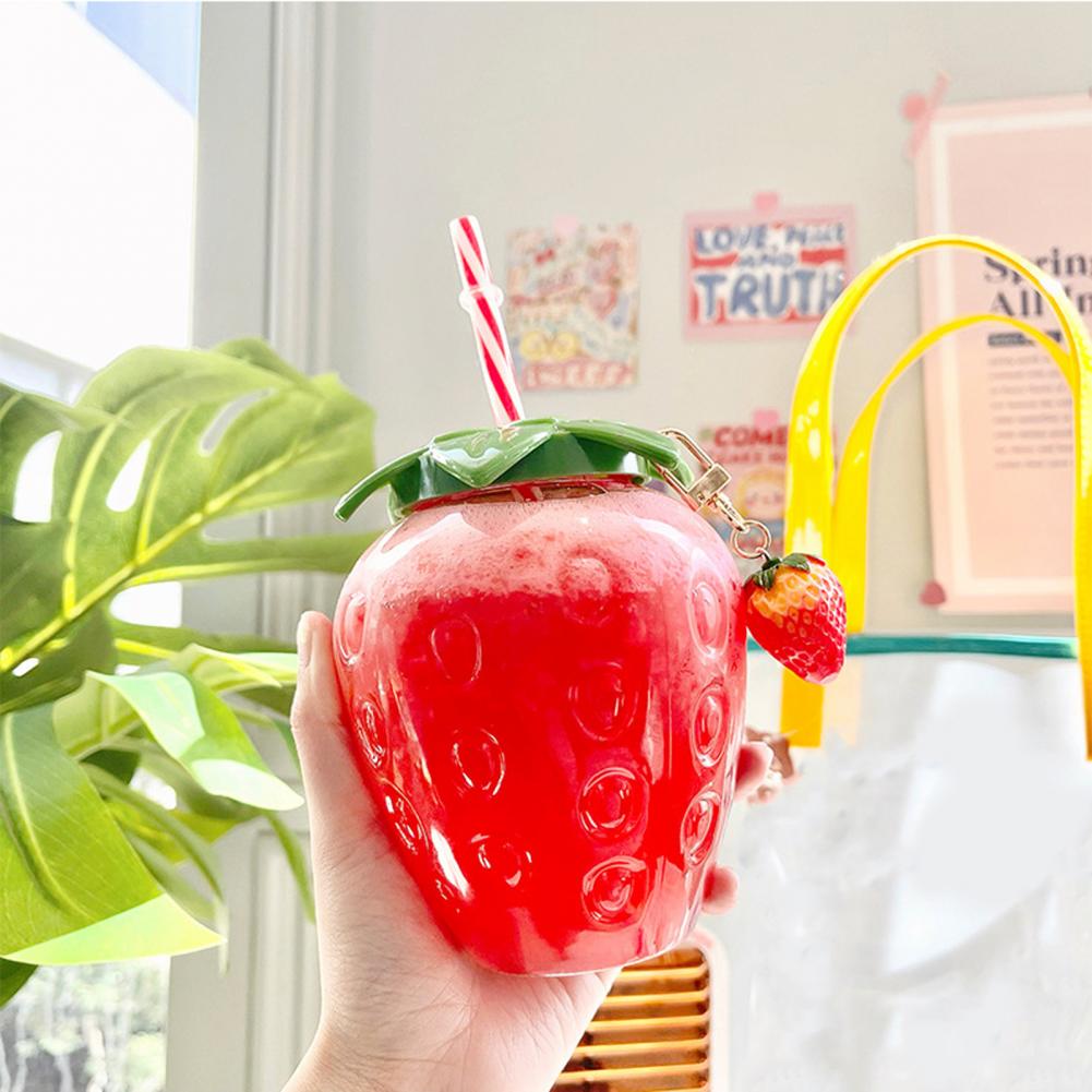 500ml Summer Cute Strawberry Straw Water Bottle Milk Coffee Straw Cup for Home Cartoon Water Bottle Juice Bottle Drinking Cup