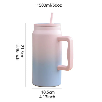 50oz Large Capacity Stainless Steel Thermos Cup Portable Vacuum Insulated Water Cup  Thermo Bottle With Straw Handle for Car