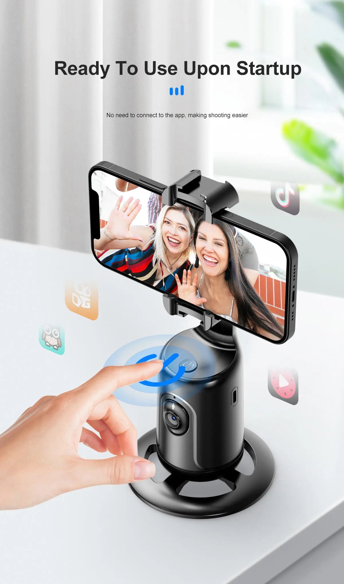 360 Rotation Gimbal Stabilizer for Smartphone,Cold Shoe Wireless Bluetooth AI Tripod,Desktop Follow Focus Gimbal for Tiktok