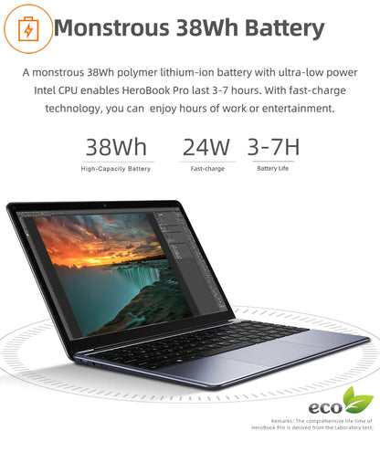 CHUWI HeroBook Pro Laptop 14.1 inch IPS Screen 8GB RAM 256GB SSD Intel Celeron N4020 Dual Core Windows 11 System Computer PC