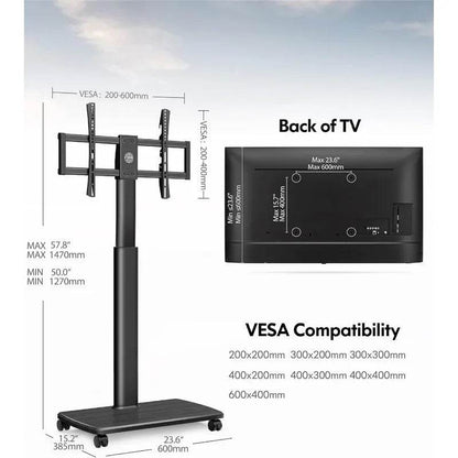 Rolling TV Floor Stand for 32 to 65 70 Inch TVs, Portable Mobile TV Cart on Wheels, Black Tall TV Stand with Swivel Mount - MarvelouStoree