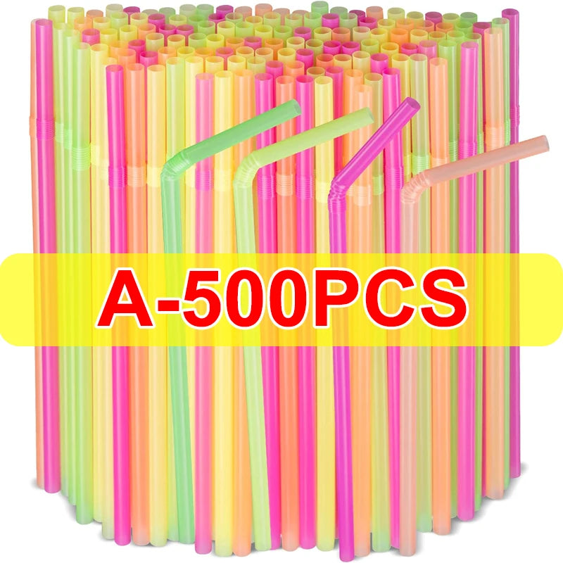 Drinking Plastic Straws Colorful Disposable Bendable Drink Straw Milk Tea Cocktail Kitchenware Bar Supplies Wedding Party Decor