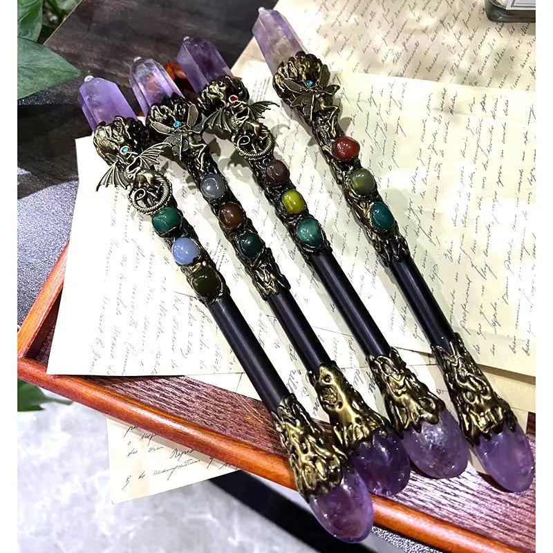 one piece Hand Carved Natural Semi Precious Healing Stones 7 Chakra Crystal Witch Magic Wands Reiki Stick For Home Decoration