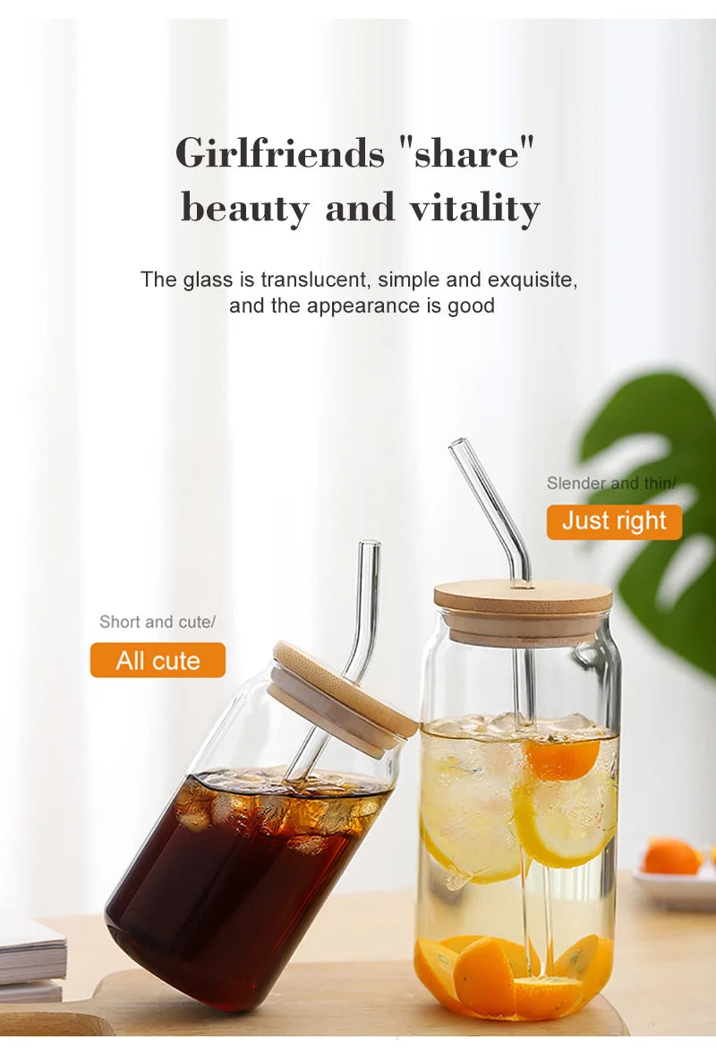 550ml/400ml Glass Cup With Lid and Straw Transparent Bubble Tea Cup Juice Glass Beer Can Milk Mocha Cups Breakfast Mug Drinkware