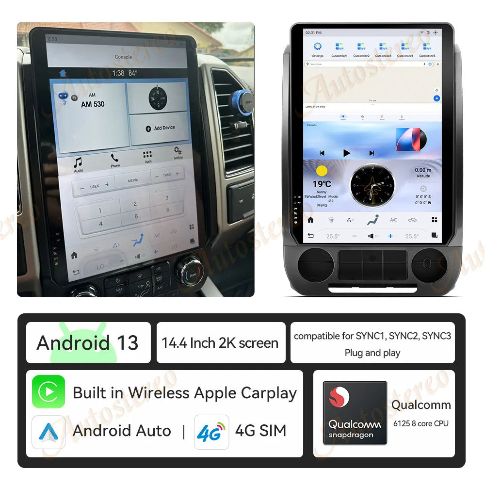14.4 Inch Android 8+128GB For Ford F150 F250 2015-2021 Tesla Style Car GPS Navigation Multimedia Player Radio Tape Headunit HD