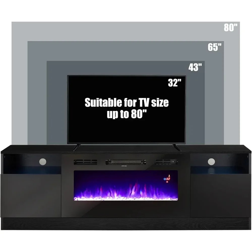 Fireplace TV Stand, 36" Electric Fireplace LED Light Entertainment Center, Wood Texture Stand with Storage Cabinet, TV Stands