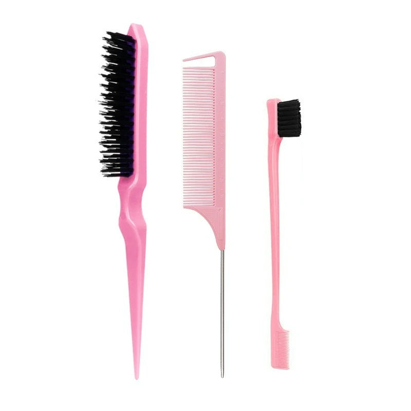 New Three-piece Hair Brush Set Sharp-tail Comb Three-row Hair Comb Steel Needle Mouse Tail Comb Toothbrush Eyebrow Brush Tool