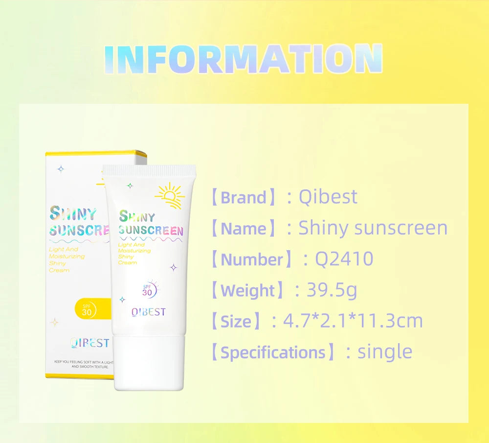 QIBEST Pearlescent Body Sunscreen Whitening Sun Cream Protective Cream Oil-Control Moisturizing Makeup Shimmer Primer Brightens