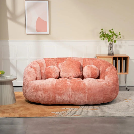 Bean Bag Sofa, Comfy Loveseat Couch for Adults, Small Lazy Sofa with 3 Pillows & High Backrest, Fluffy Cozy Bean Bag Chair Couch