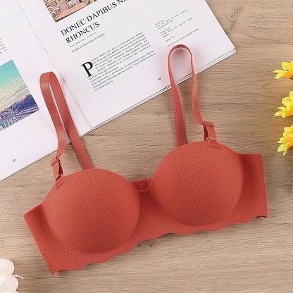 Female Gather Removable Shoulder Strap Solid Color Wireless Lingerie One-pieces Sexy Bras Push Up Seamless Underwear for Women - MarvelouStoree