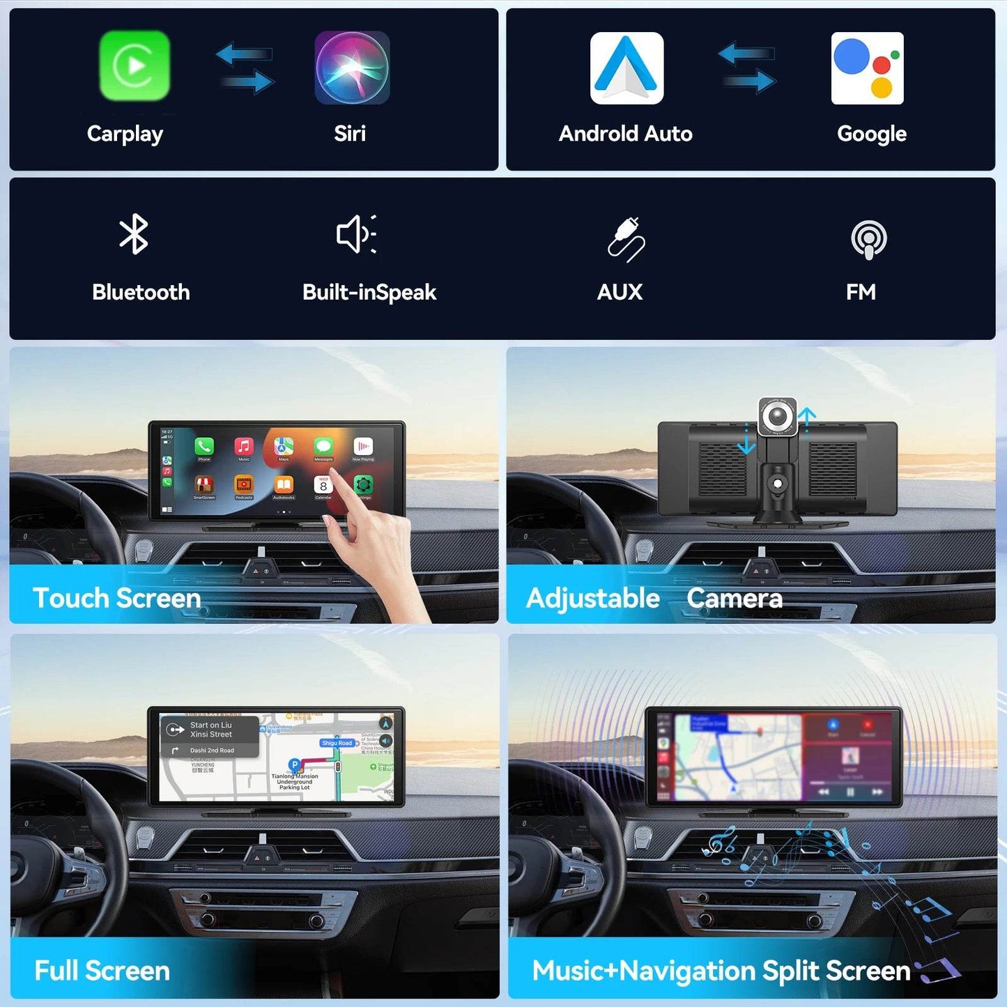 Universal Portable Carplay for Car Screen, Wireless Carplay Screen Wireless Car Stereo with Carplay Android Auto, Car Touchscree - MarvelouStoree