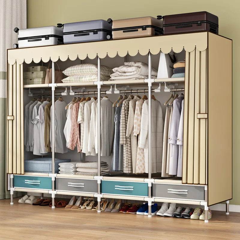 Simple wardrobe, sturdy and durable fabric cabinet, home bedroom assembly, rental room storage cabinet, wardrobe rack - MarvelouStoree