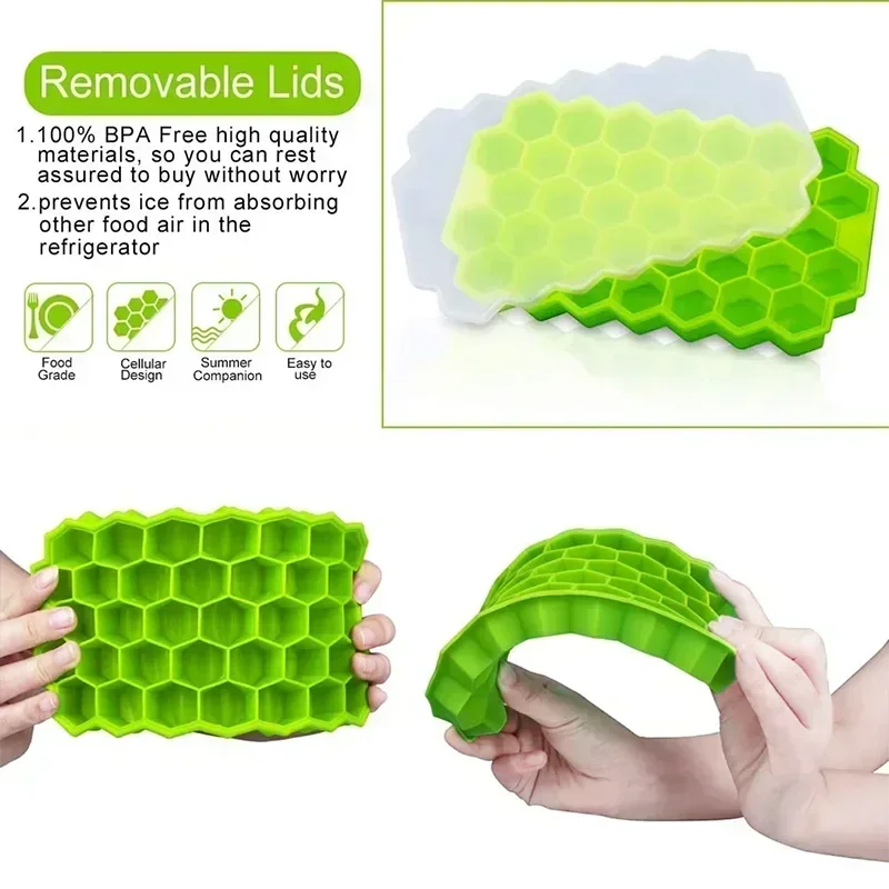 Large-capacity Ice Trays Silicone Mold Reusable Honeycomb Ice Cube Maker Food Grade Ice Maker with Lids Popsicle Mould Mold