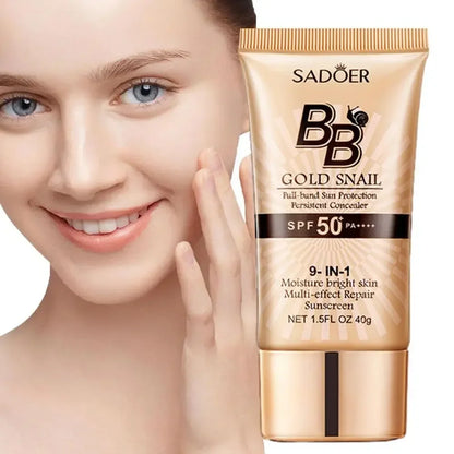 SPF50+ Gold Snail Sunscreen BB Cream Whitening Foundation Concealer Moisturizing Long Lasting Even Skin Tone Makeup Base Primer