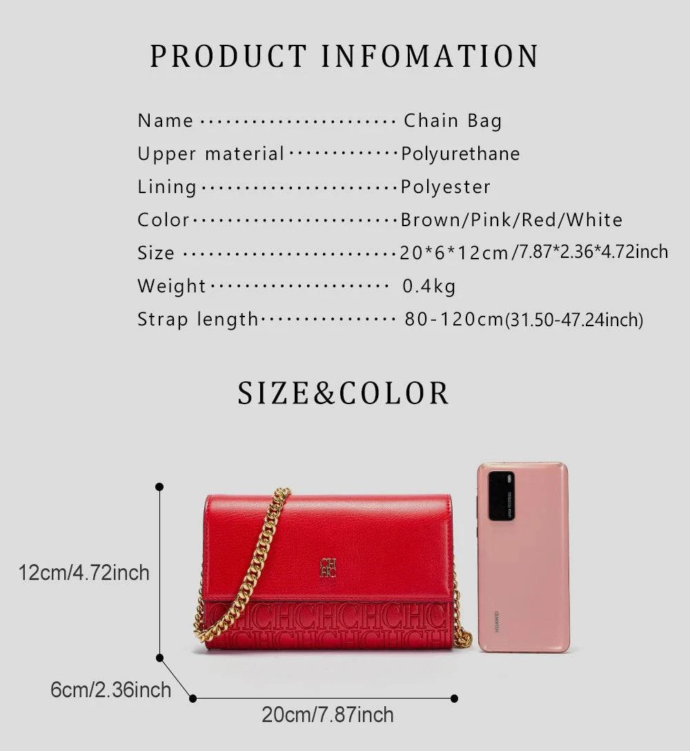 Classic Solid Color Exquisite Craftsmanship Light Luxury Design New 2024 Chain Bag Letter Element Women's Crossbody Bag