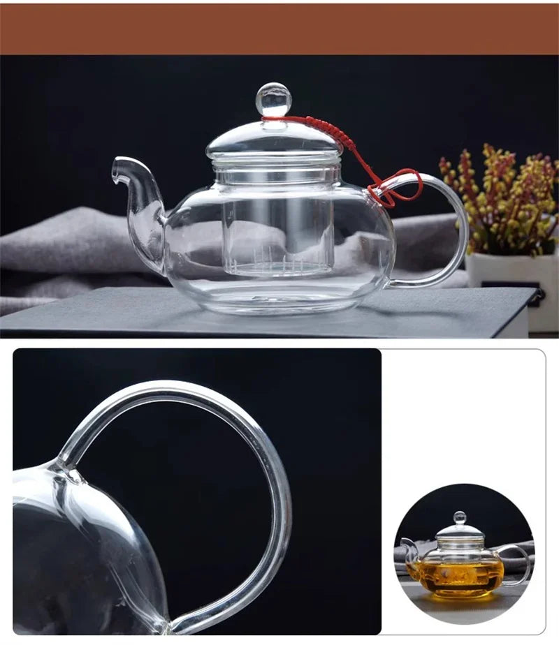 400/1100ml High Borosilicate Glass Teapot Thickened Heating Flower Tea Pot Transparent Glass Filter Teaware Kungfu Teaware