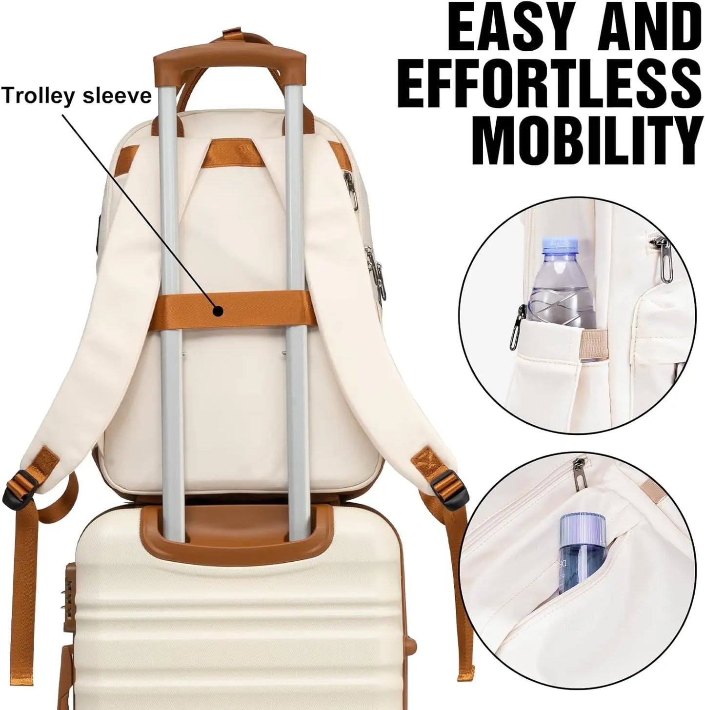 Luggage Set 4 Piece Luggage Set ABS hardshell TSA Lock Spinner Wheels Luggage Carry on Suitcase WHITE-BROWN, 6 piece set