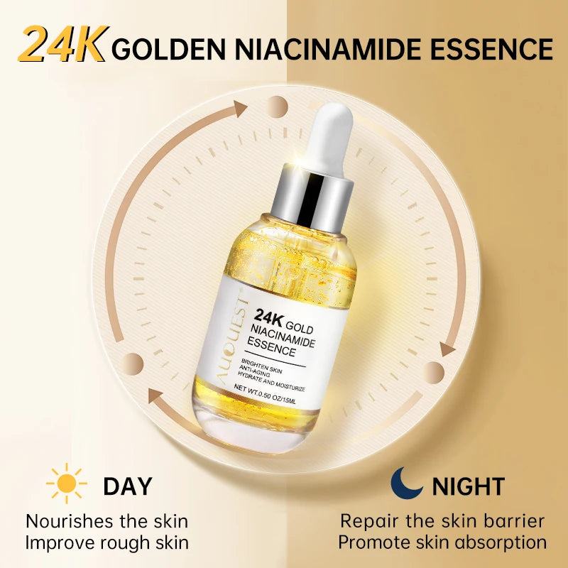 Niacinamide Whitening Serum Hyaluronic Acid for Face Wrinkle Remover Firming Anti-aging 24K Gold Essence Brightening Skin Care