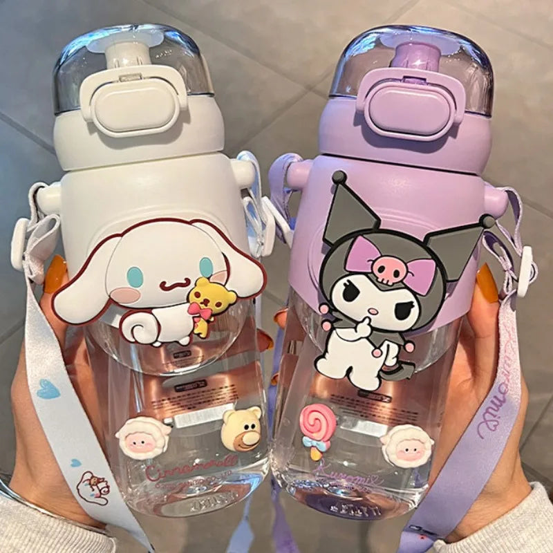 MINISO 600ml Sanrio Kuromi My Melody Water Bottle High Quality Outdoor Sports Cold Juice Plastic Water Cup Kawaii Drinkware Kids