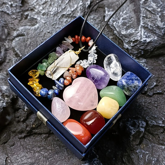 11/14pcs Natural Stone Healing Crystal Jewelry DIY Gift Box Set, Healing Crystal, Seven Chakra, and Balance The Human Body.