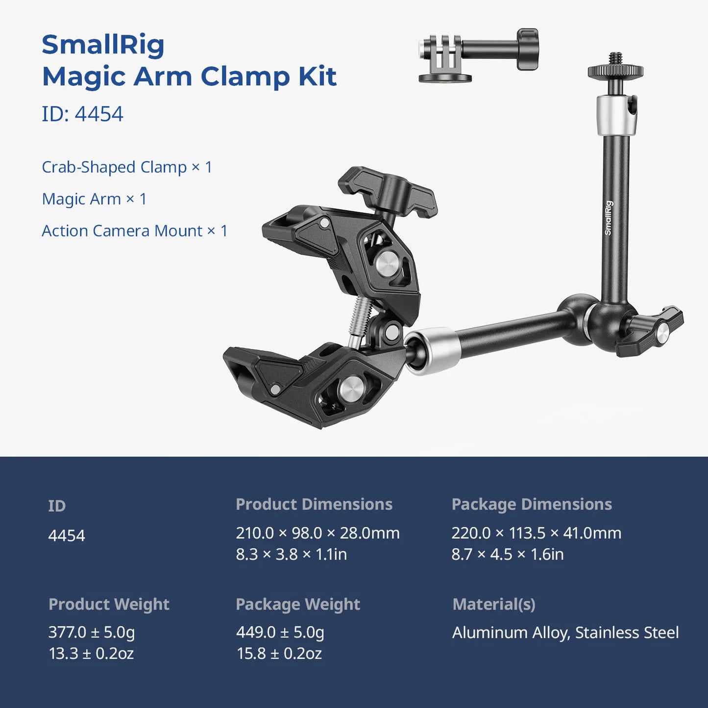 SmallRig Crab-Shaped Super Clamp Kit (with Magic Arm) Adjustable for Action Camera, Monitor, for Table, Tripod Leg -4454