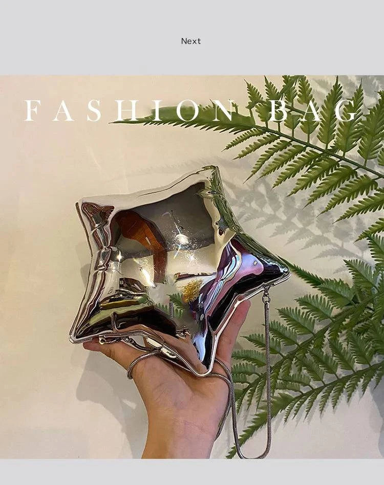 Nice design Gold And Silver Chain Women's Evening Bags 2024 New Bright Face Five Pointed Star Shoulder bag Funny Party Bag