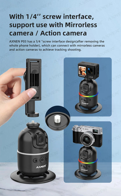 AXNEN AI P03 Smart Gimbal 360 Auto Face Tracking All-in-one Rotation for Smartphone / Cameras / Action Cam Video Vlog Recording