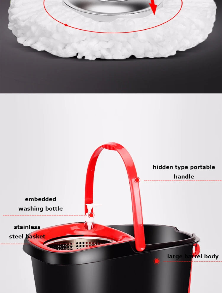 Rotating Mop and Bucket Thickened Bucket Body Stainless Steel Basket With Roller Can Be Gragged Household Things for the home