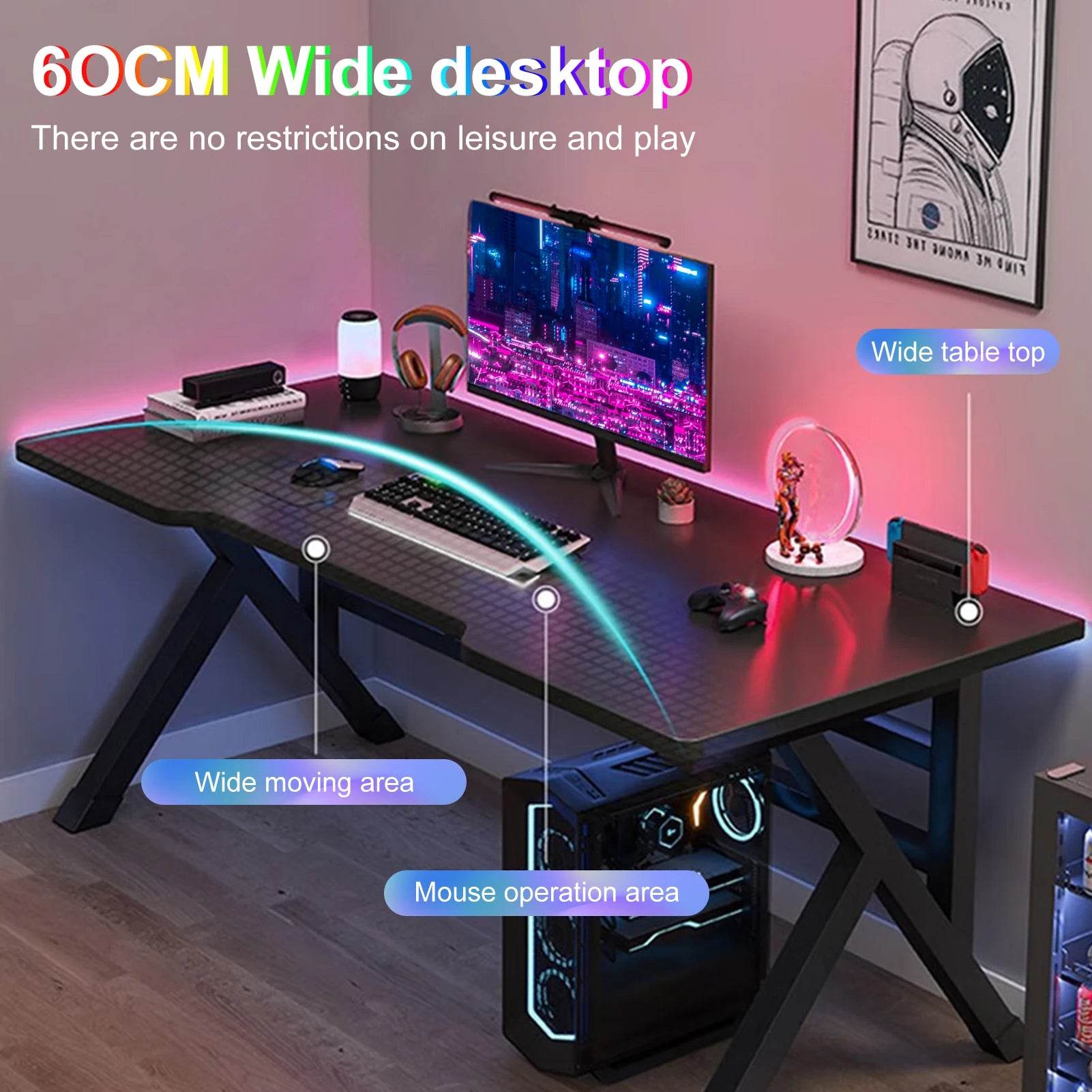 Gaming Desk Computer Desk Home Office Desk Extra Large Modern Ergonomic Black Table Gamer Workstation - MarvelouStoree