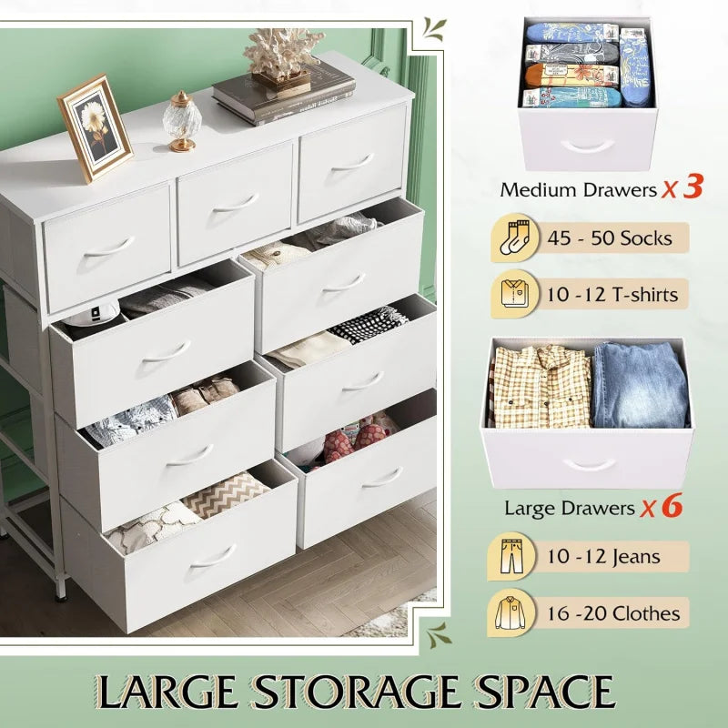 9-Drawer Dresser, Fabric Storage Tower for Bedroom, Hallway, Closet, Tall Chest Organizer Unit for Bedroom with Fabric Bins