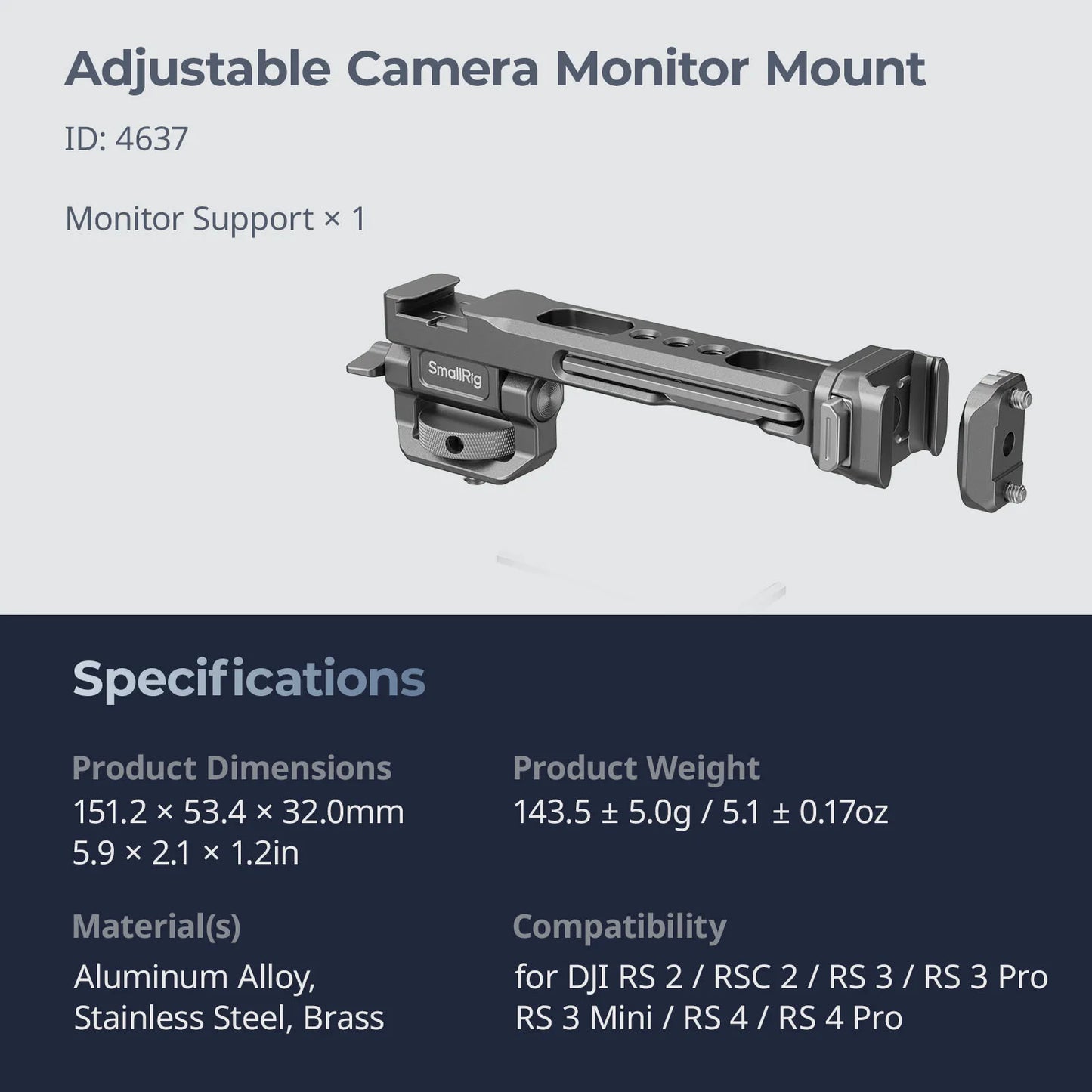 SmallRig HawkLock H21 Monitor Support for DJI Stabilizers, for DJI RS 2 / RSC 2/ RS 3/ RS 3 Pro/ RS 3 Mini / RS4 / RS4 Pro -4637